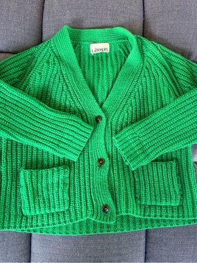 L’Envers Green Ribbed Button-Up Women's Cardigan - Merino Wool